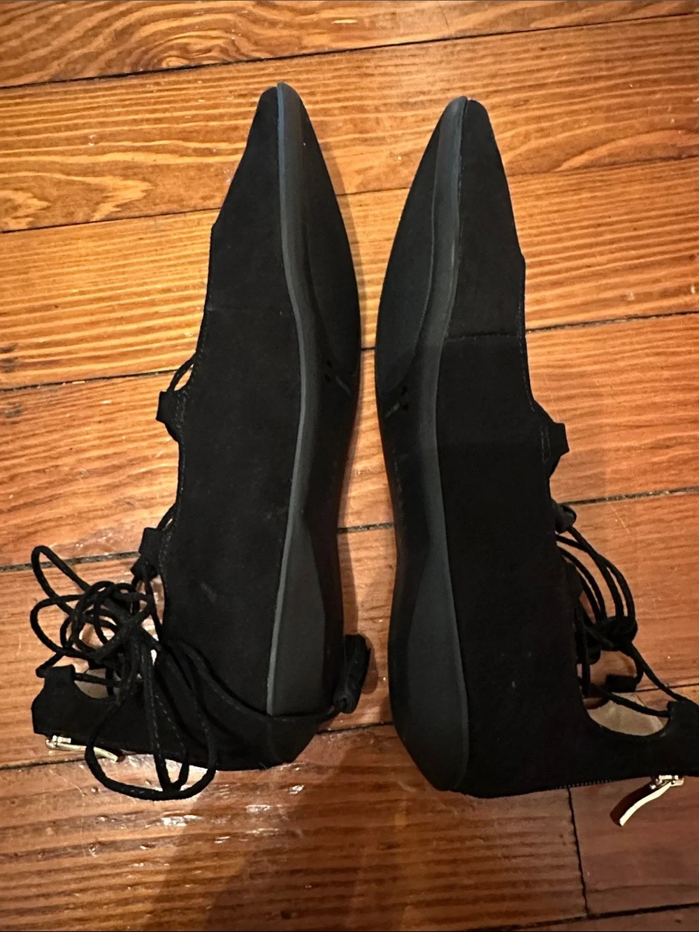BCBGeneration Black Pointed Toe Lace-Up Flats